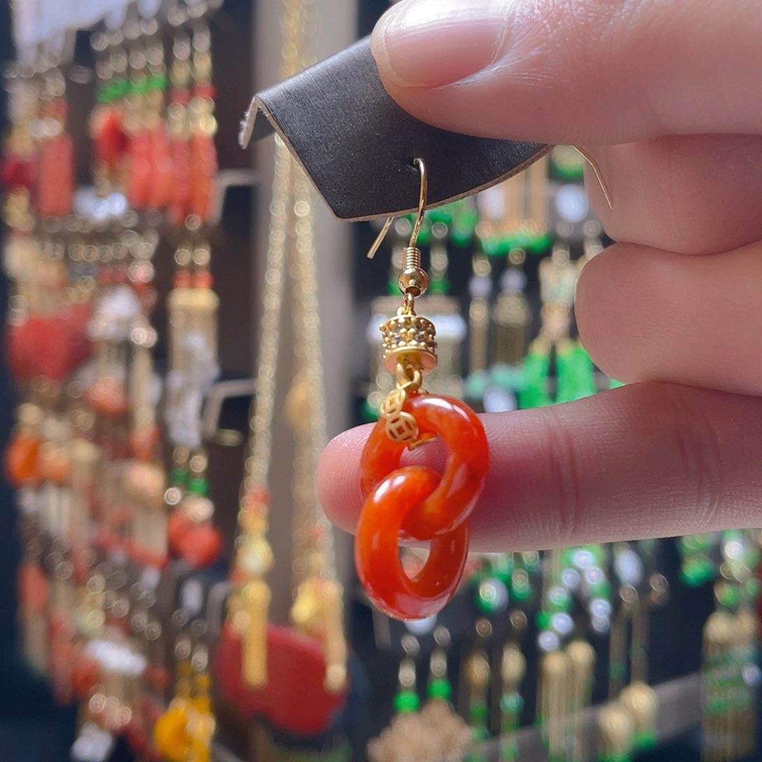 翡翠耳饰合金心***、翡翠