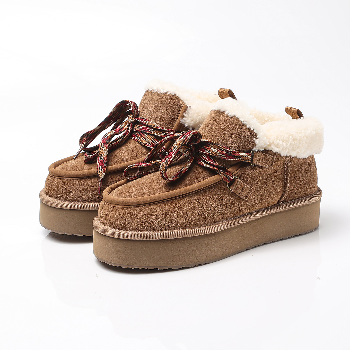 【芙卡拉】冬季新款羊皮毛一体女款雪地靴厚底增高防滑耐磨系带百搭