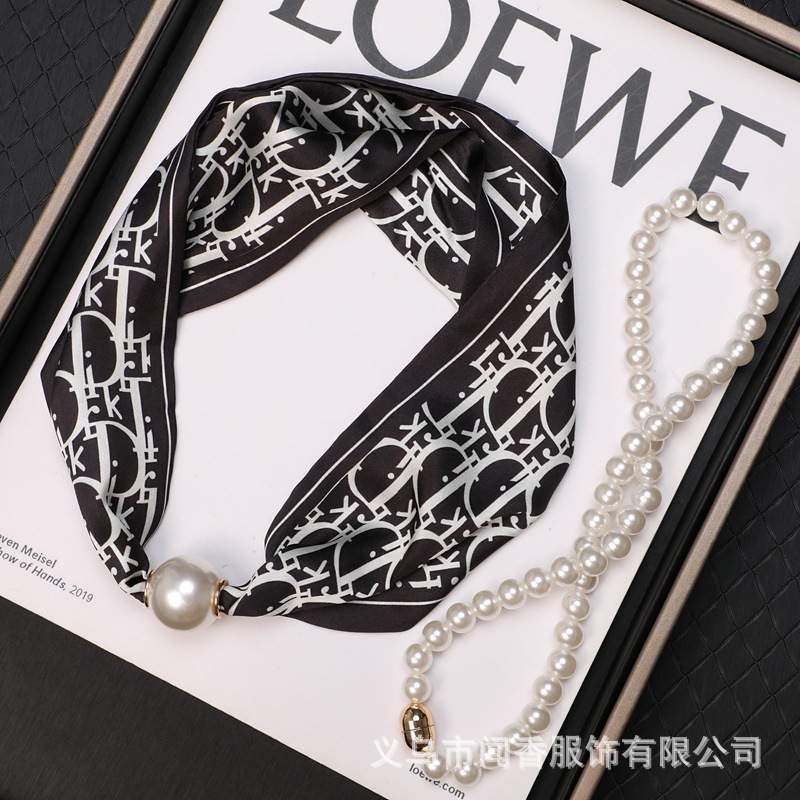 合金项链 洋气珠珠磁吸扣项链小丝巾女春夏秋季薄款装饰女士法式