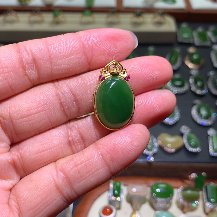 和田玉（碧玉）吊坠银S925镶嵌