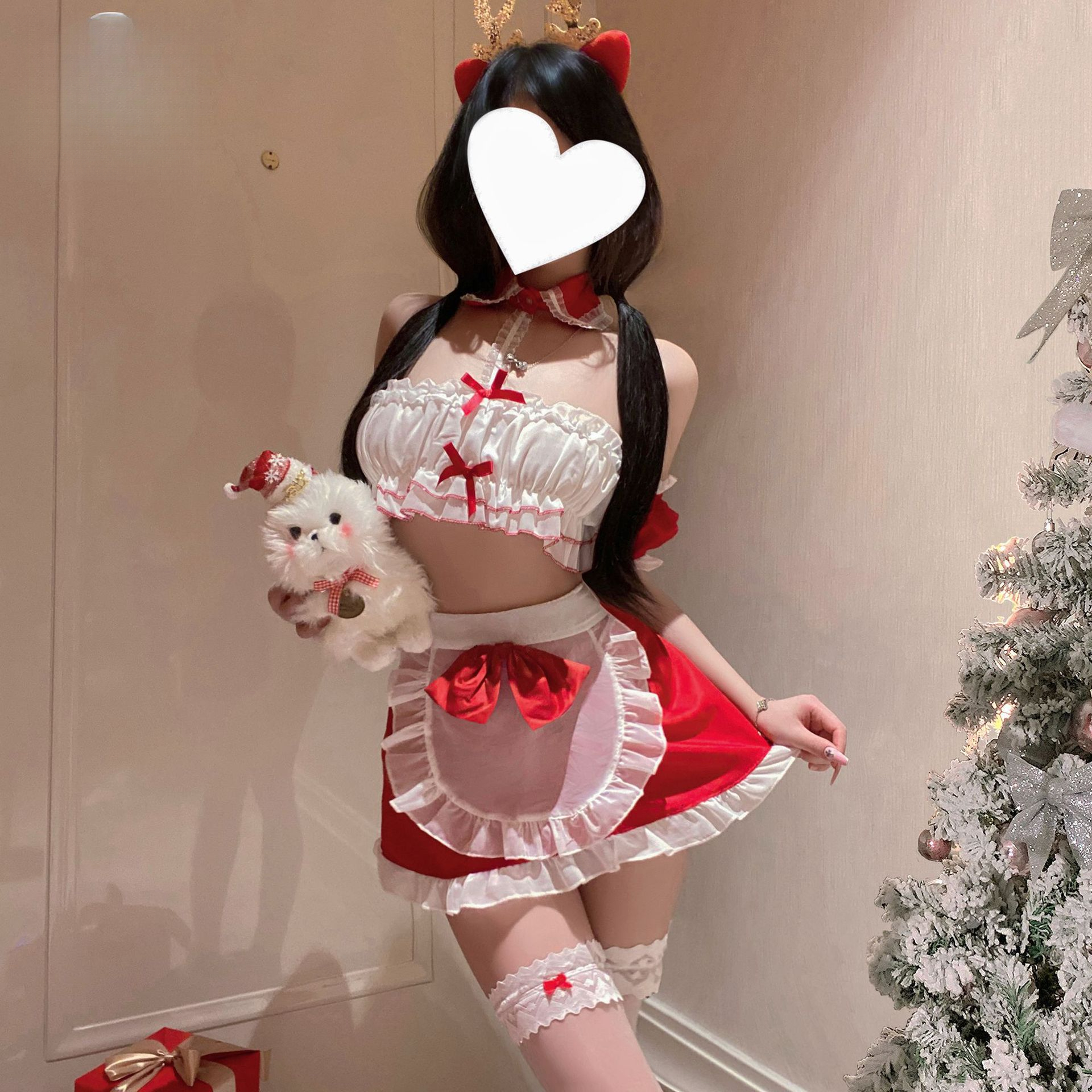攻速战袍性感暖床圣诞女仆抹胸制服套装露臀诱惑激情趣圣诞战袍