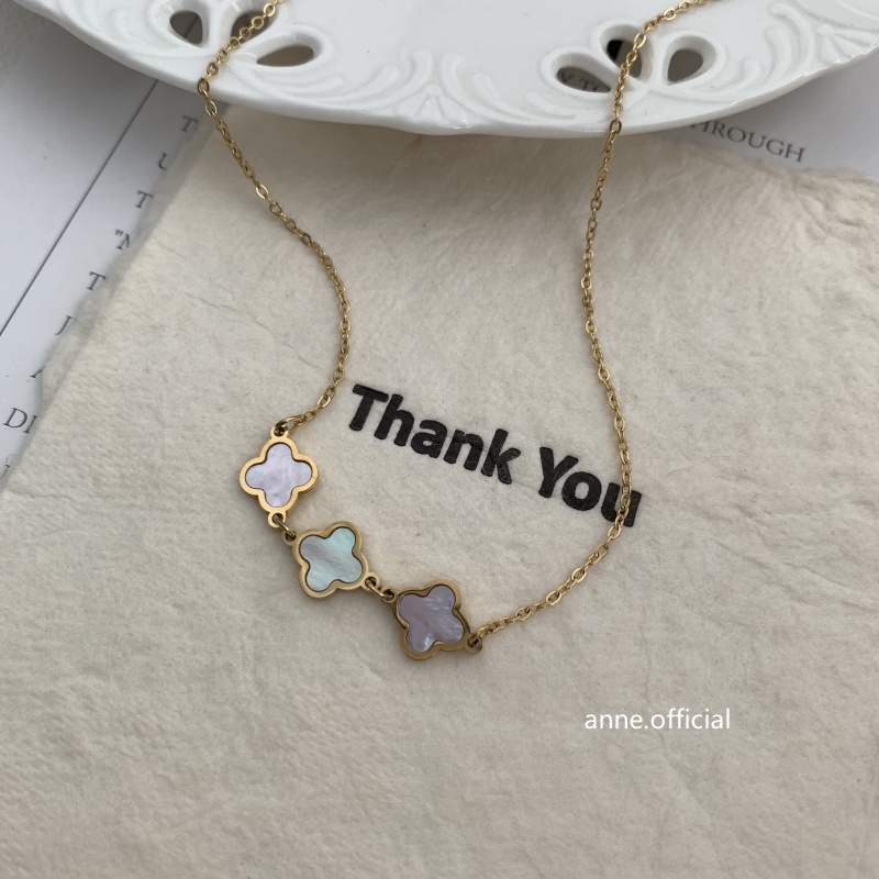 钛钢项链 【X488】轻奢高级感粉紫贝壳四叶草经典精致时尚项链