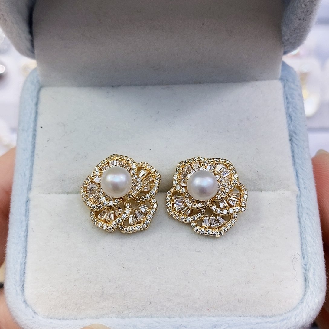 淡水珍珠特价不退换淡水耳饰银S925镶嵌