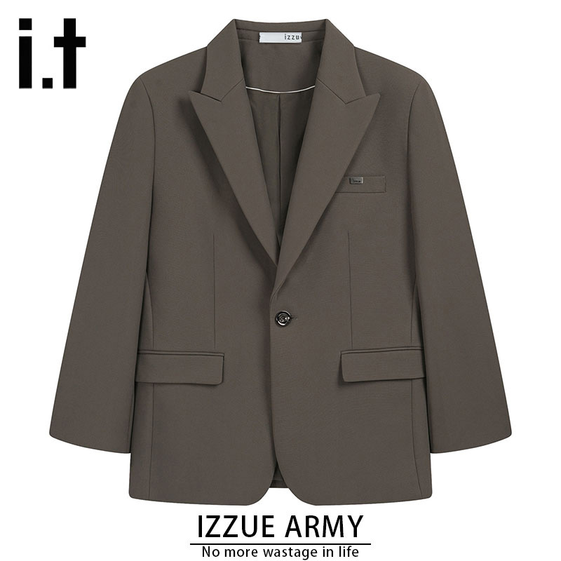 izzue痞帅气质西装外套男秋冬潮牌休闲翻领法式风廓形通勤风外套