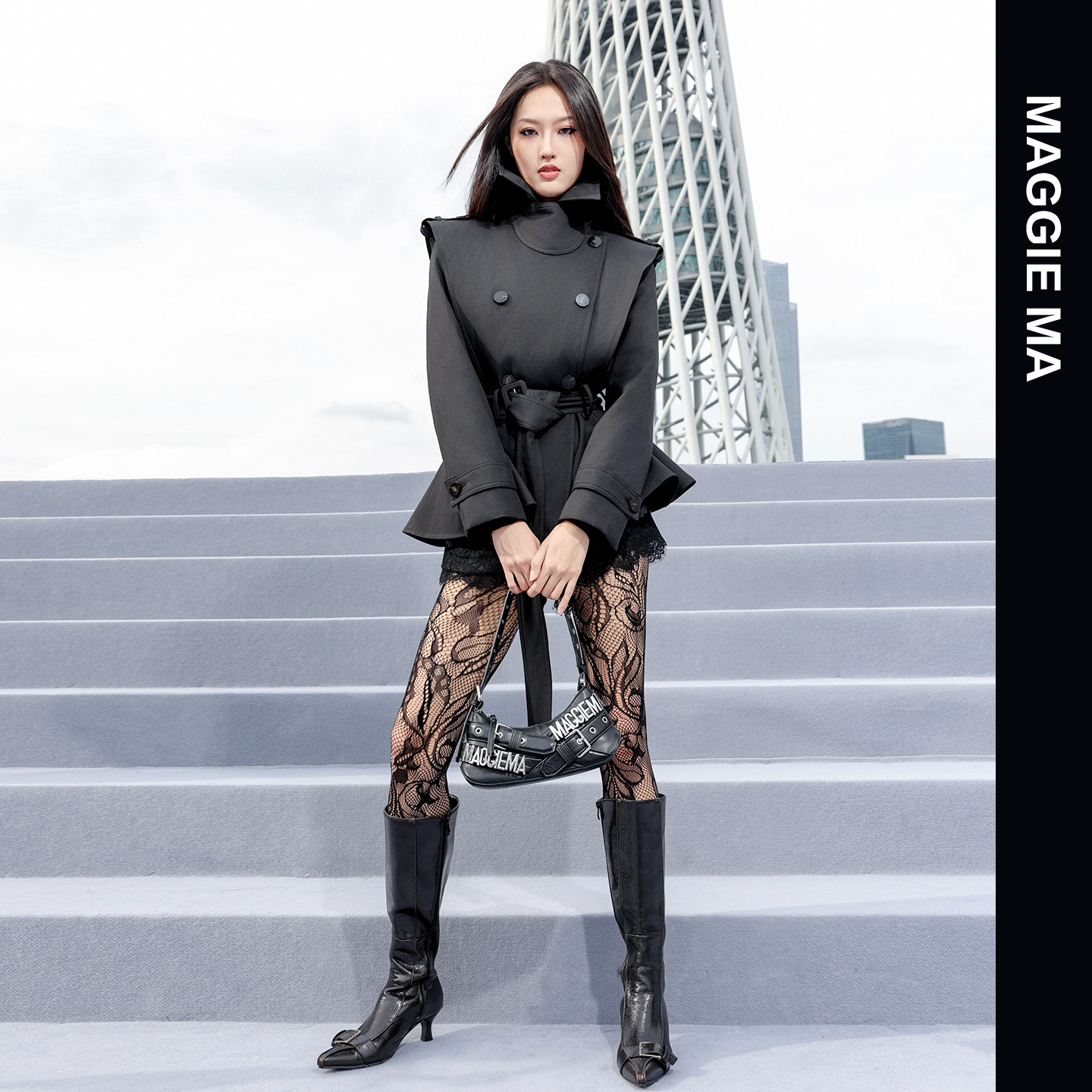 MAGGIE MA马婧设计师款秋冬户外通勤白鹅绒腰带收腰羽绒服女436C