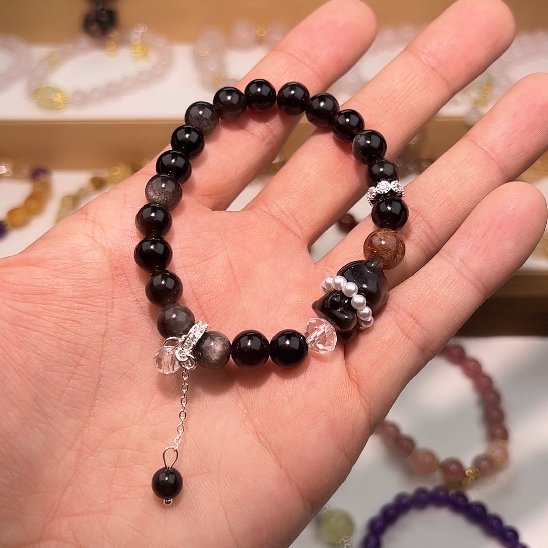 黑曜岩手串未镶嵌