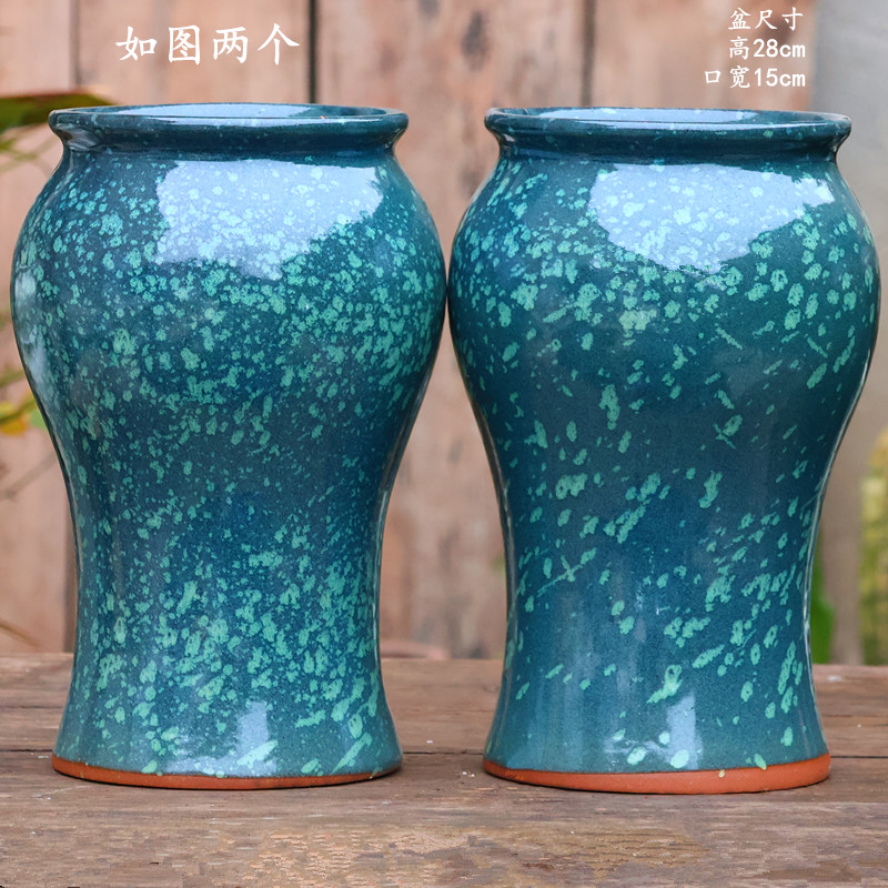 蓝色美人鱼多肉花盆粗陶高筒法师悬崖桩陶盆