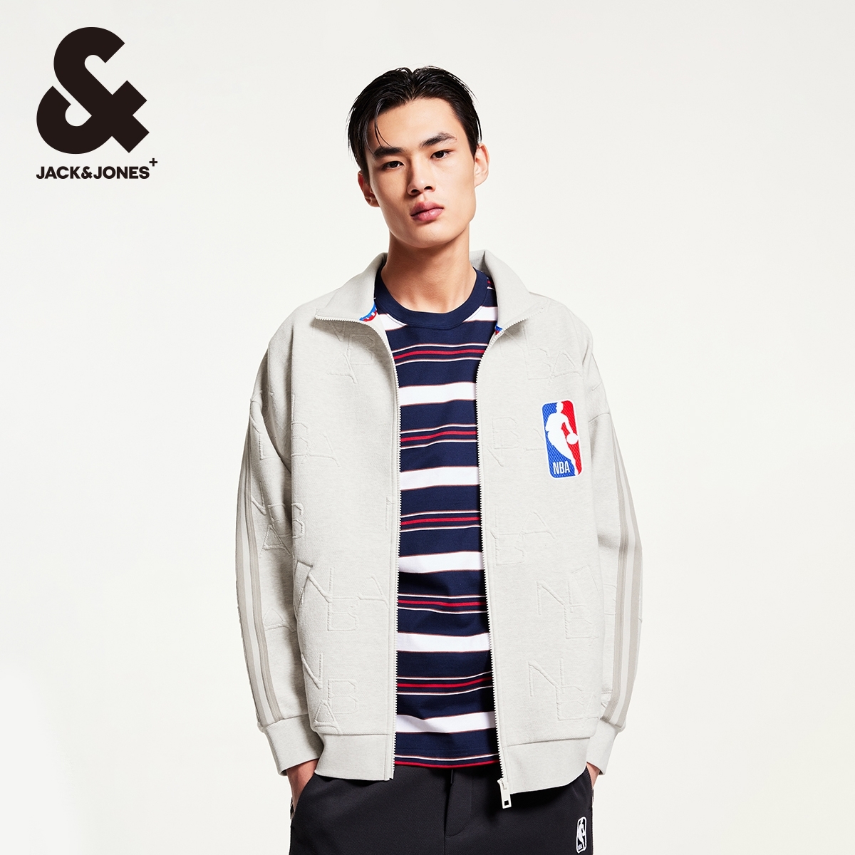 【NBA联名】杰克琼斯秋季上衣立领开衫卫衣长袖宽松衣服潮流风男装