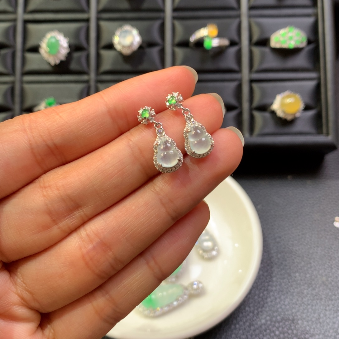 翡翠银S925镶嵌耳饰