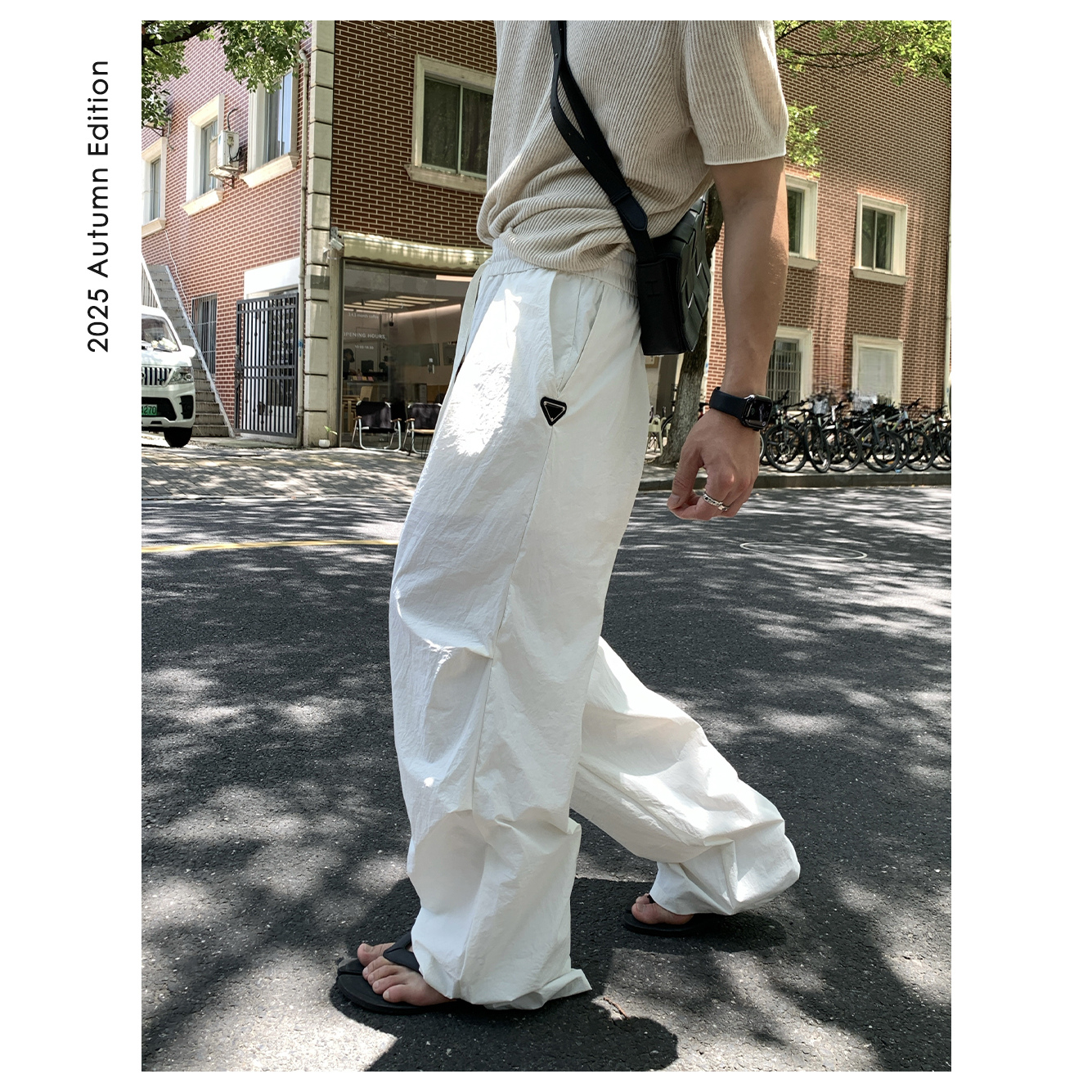 阿d服饰 25ss 夏季皮标系列薄款速干弯刀休闲裤伞兵裤打褶宽松版