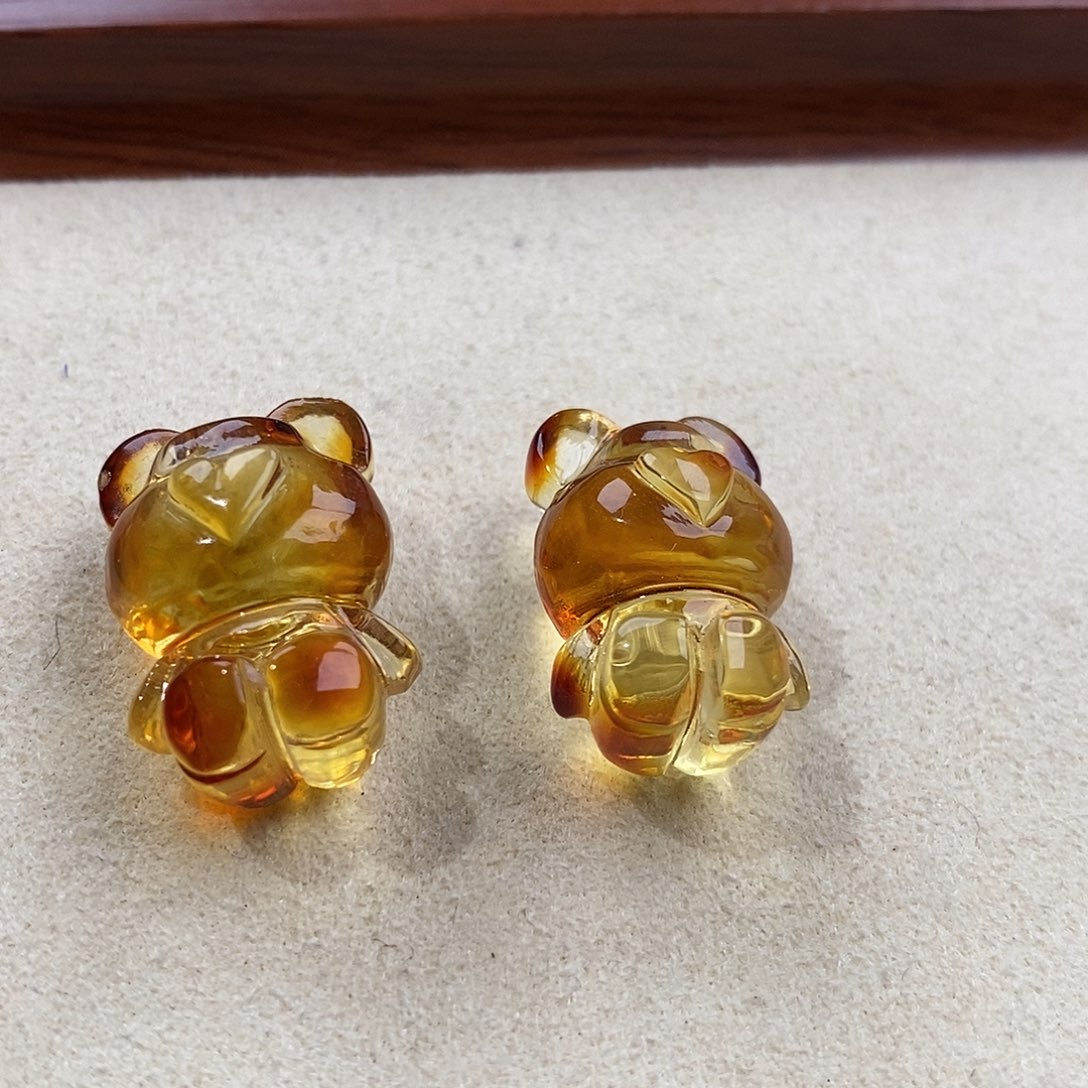 琥珀裸石未镶嵌天然原矿琥珀蜜蜡小熊一对