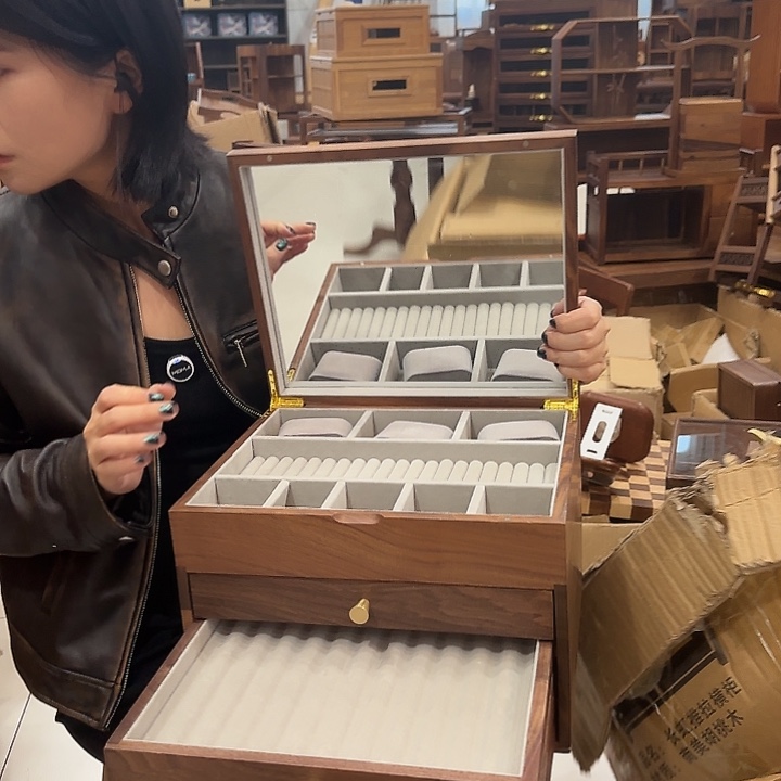 fas北美黑胡桃木四层镜子首饰箱