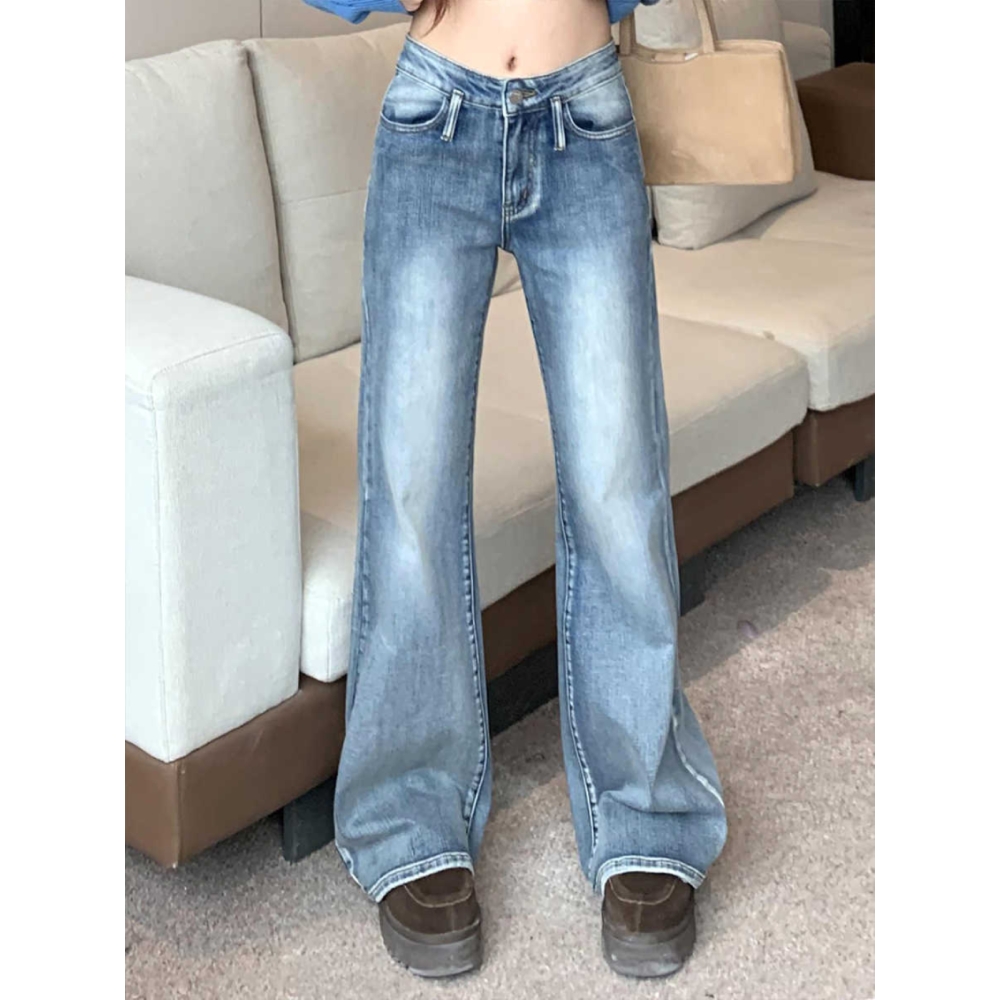 美式复古水洗微喇牛仔裤女2025秋季款设计感不贴腿显瘦垂感喇叭裤