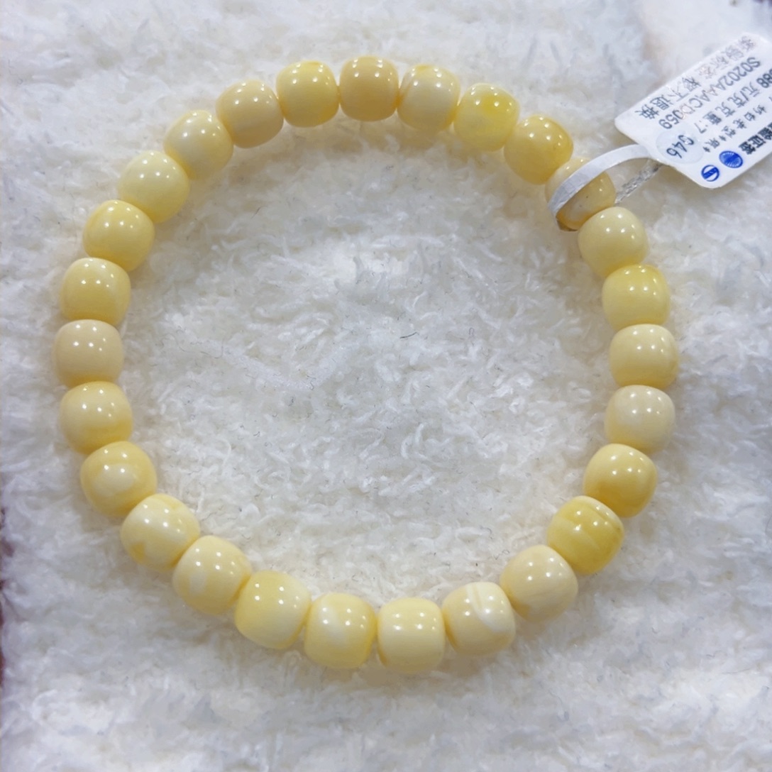 蜜蜡手链未镶嵌C*7.5m奶白满蜡微瑕