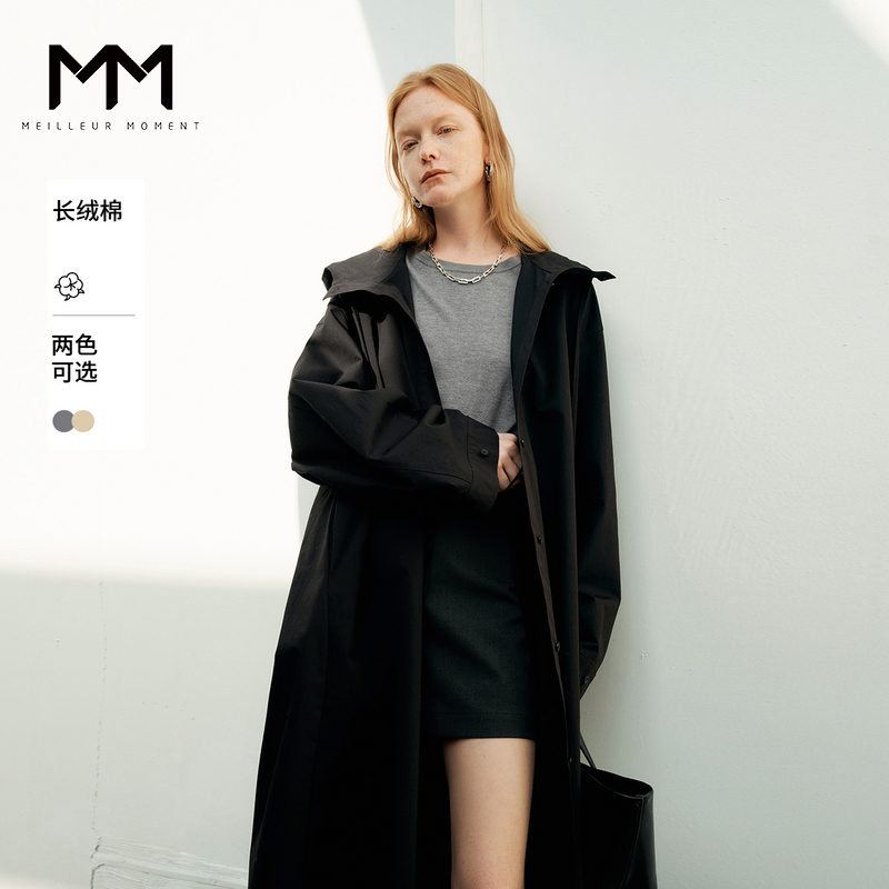MM麦檬商场同款长款连帽风衣外套25秋新品5G2210672