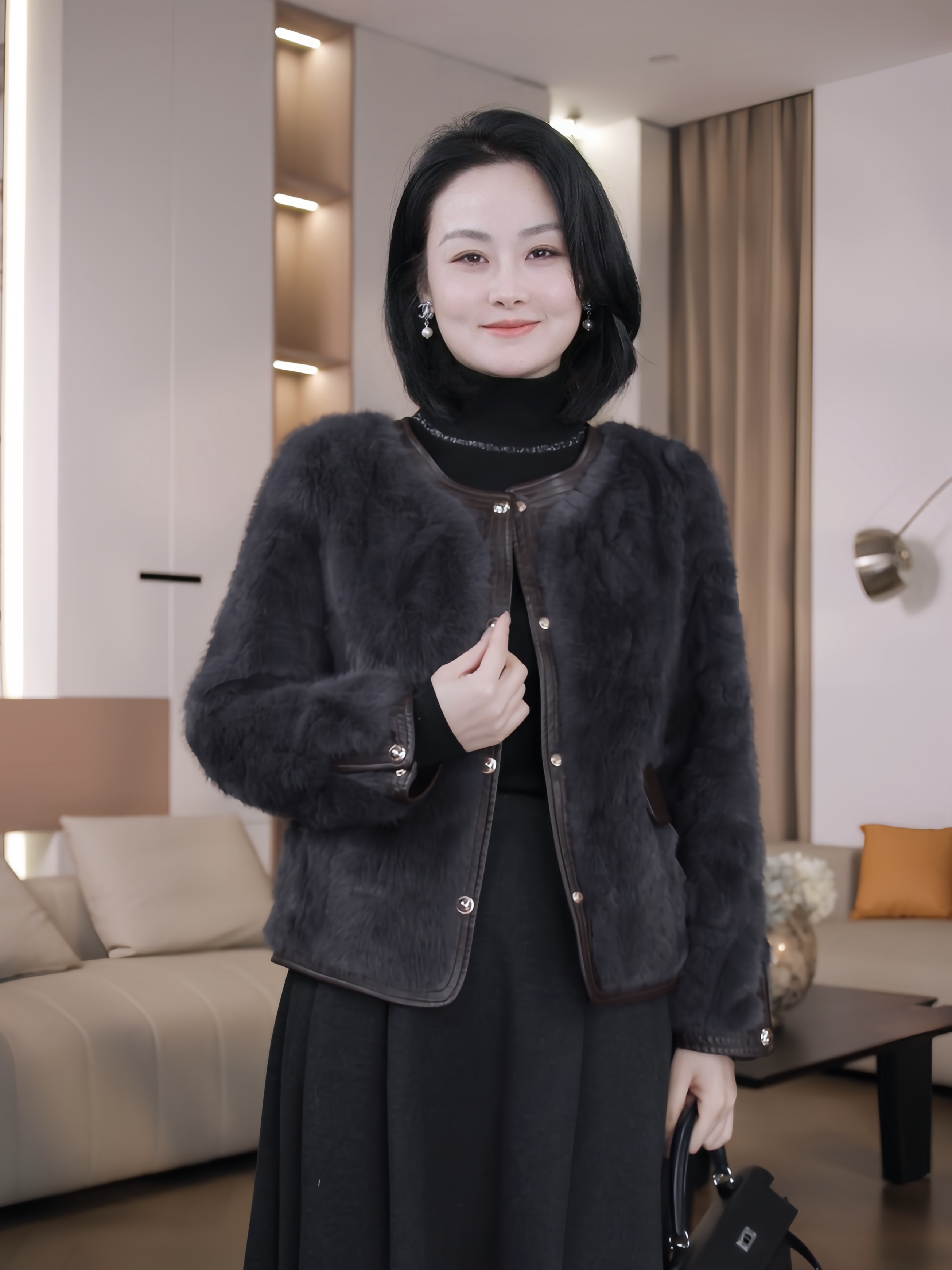 Nuovo Borgo 舒适保暖不压身优雅小香风仿皮草洋气减龄短外套8609
