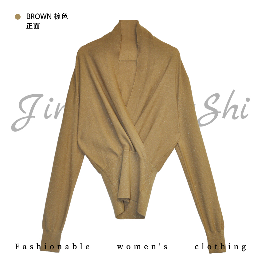 V领文艺交叉设计上衣22116