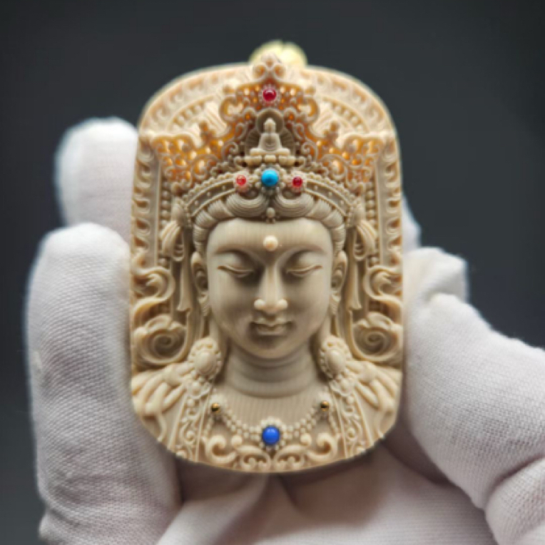 天然猛犸牙众宝观音挂件手工牌 保真支持全国鉴定