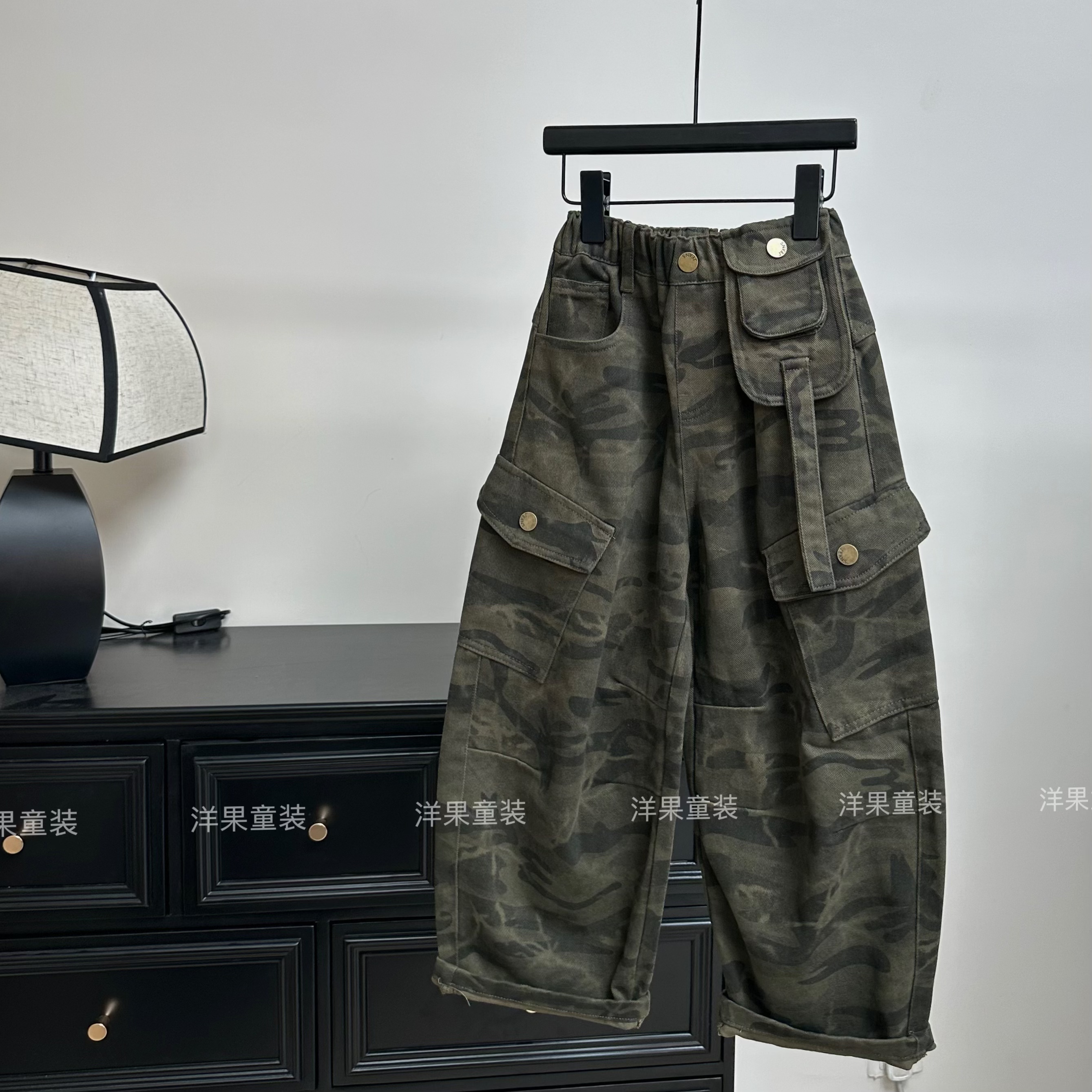 纯棉品质休闲伞兵工装迷彩长裤男女中大童痞帅休闲潮酷宽松弯刀裤