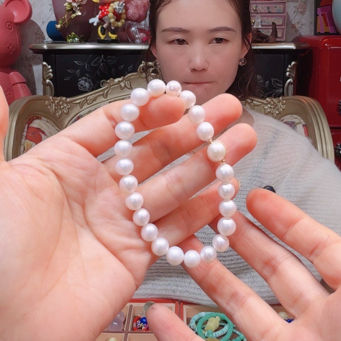 淡水珍珠手串18K金镶嵌手串