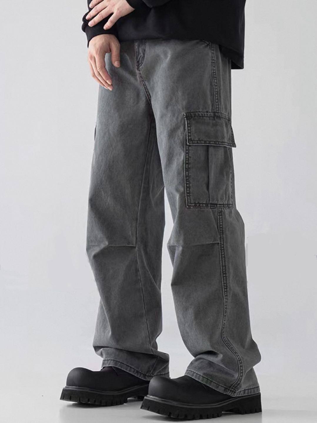 【QIGENIUZAI】双十一浮力款断码百搭直筒宽松工装裤男多口袋牛仔裤