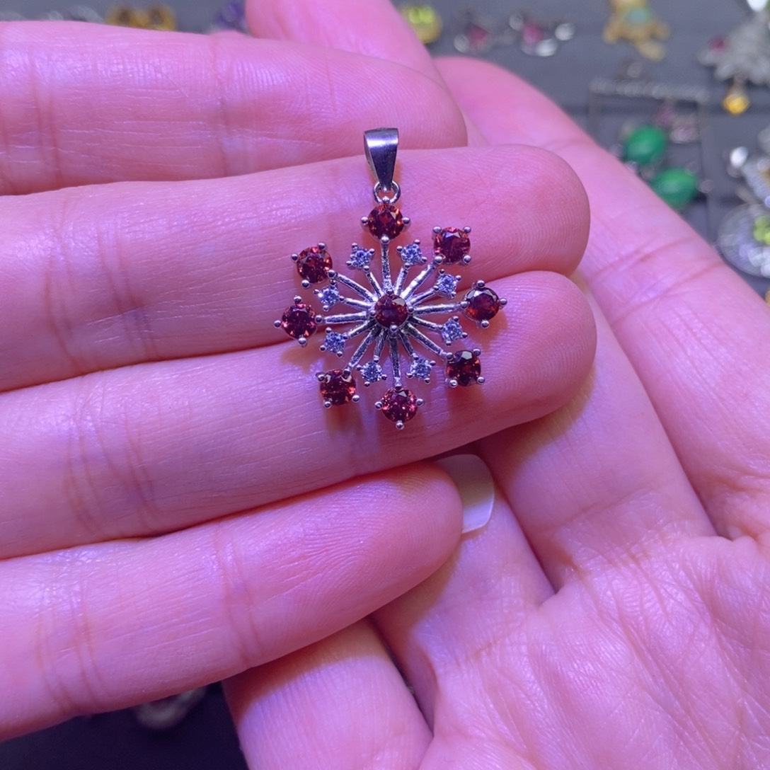 石榴石吊坠(不含链)银S925镶嵌