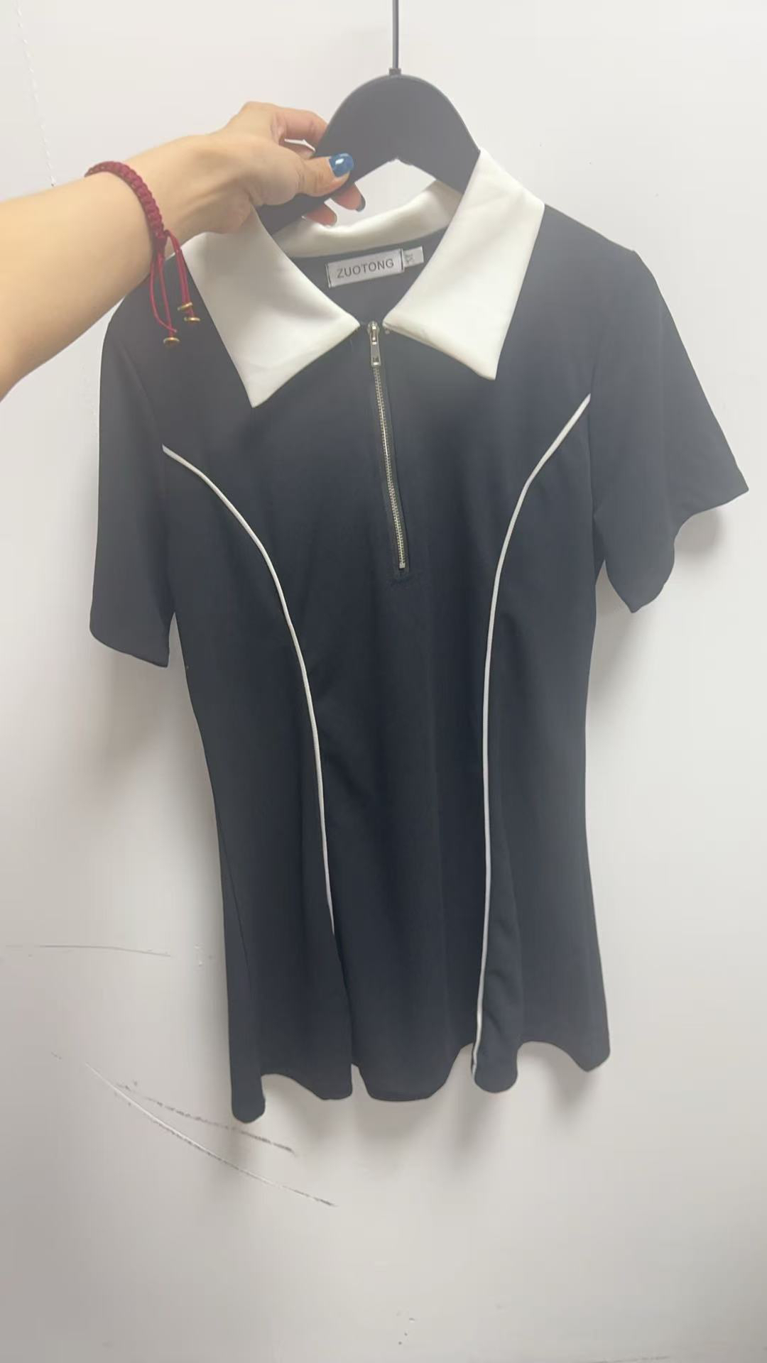 夏季小个子气质显瘦Polo领A字中长款T恤