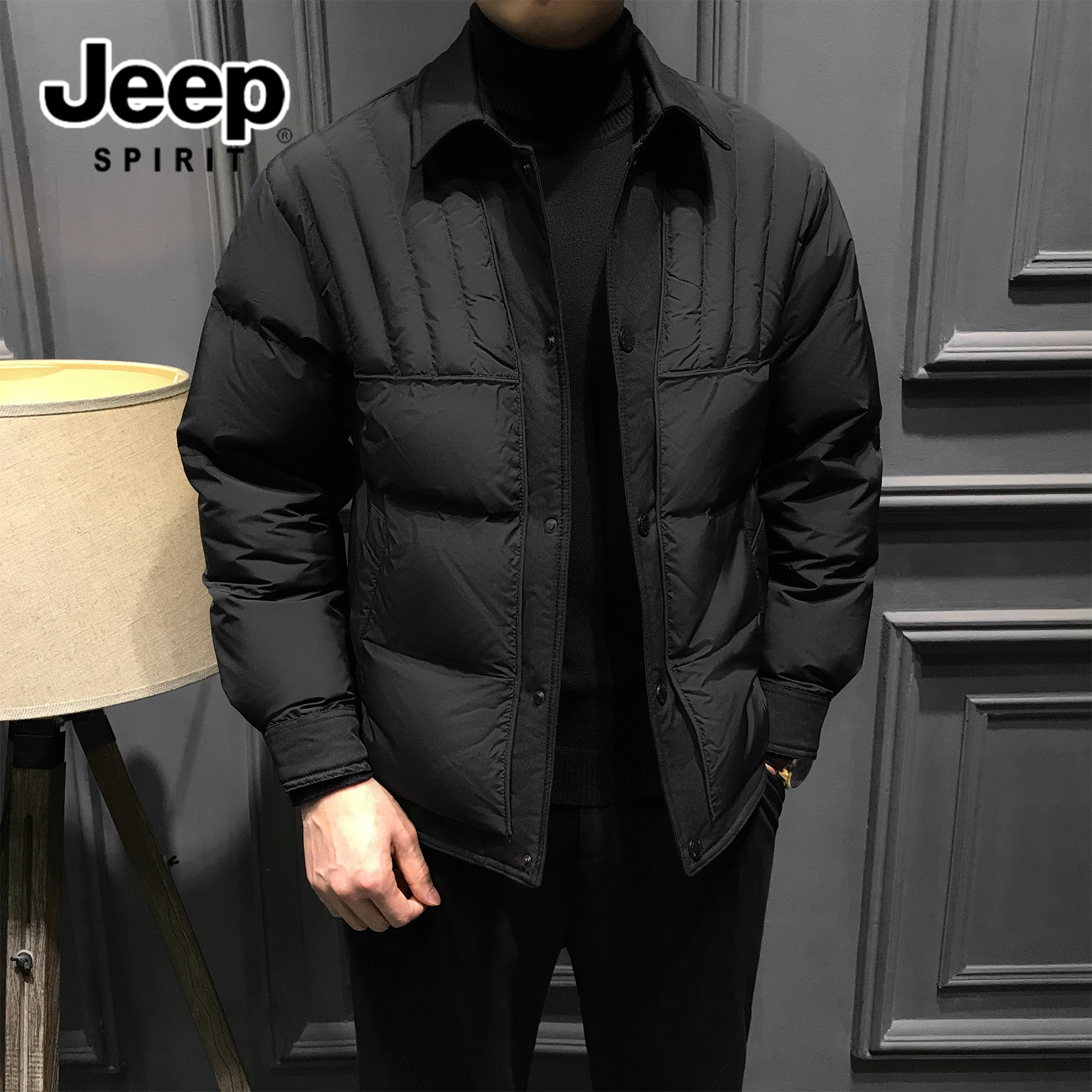 JEEP吉普男士冬季羽绒服加厚保暖翻领夹克商务休闲高级感男装外套