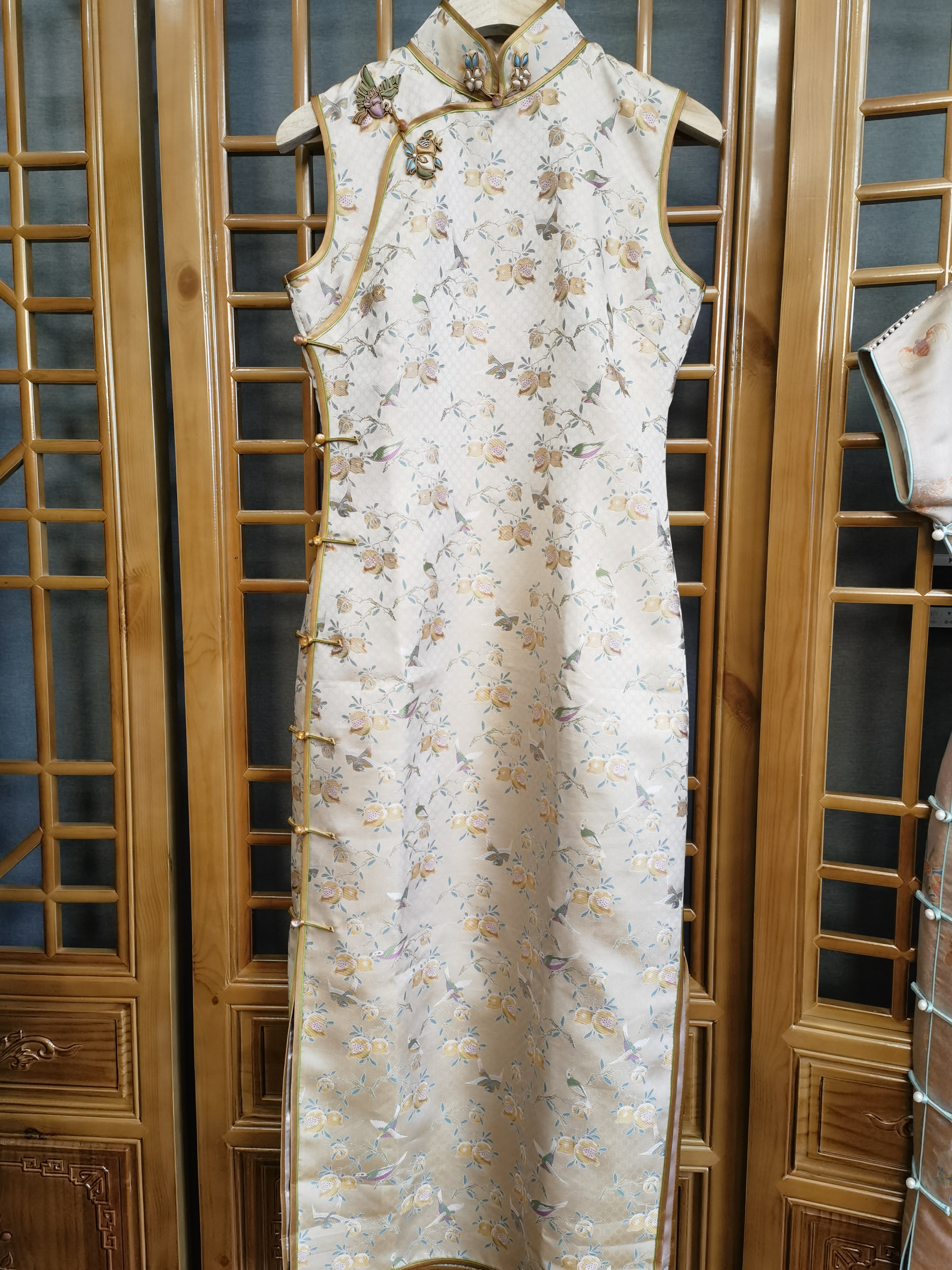 中长裙短袖无袖优雅日常斜襟旗袍时尚复古女士中长款双层气质