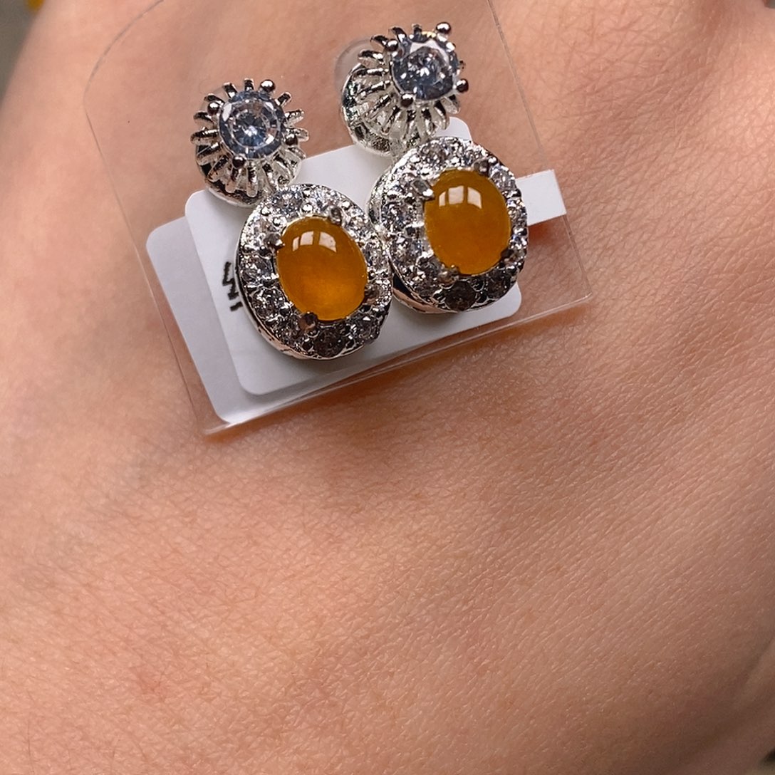 翡翠耳饰未镶嵌浮**梦冰黄翡