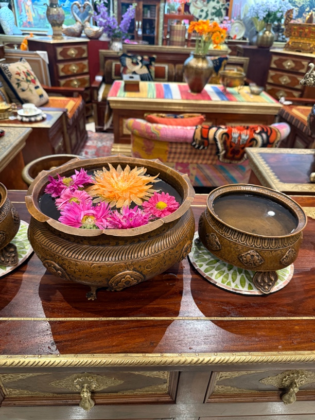纯手工雕刻八吉祥莲花盆佛堂装饰水供莲花铜钵用品