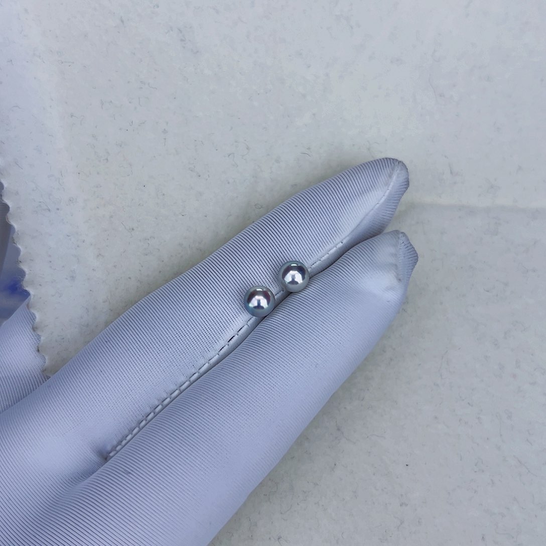 海水珍珠海水akoya真多麻色耳钉5-6mm18K金镶嵌