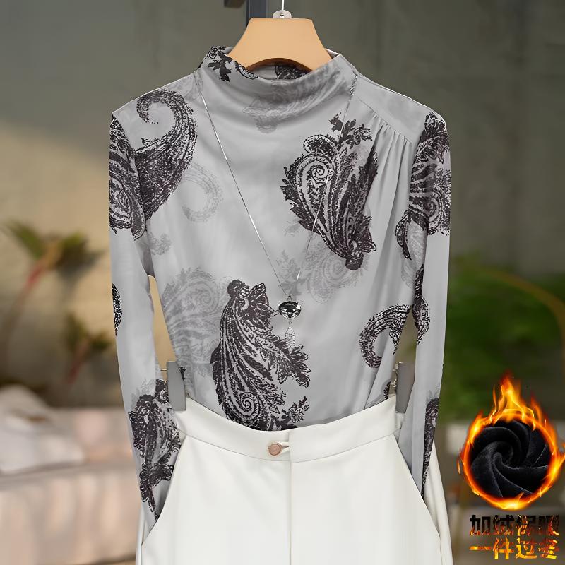 有米 加绒高贵上档次小衫2025新款潮流气质时尚显瘦网纱打底衫 