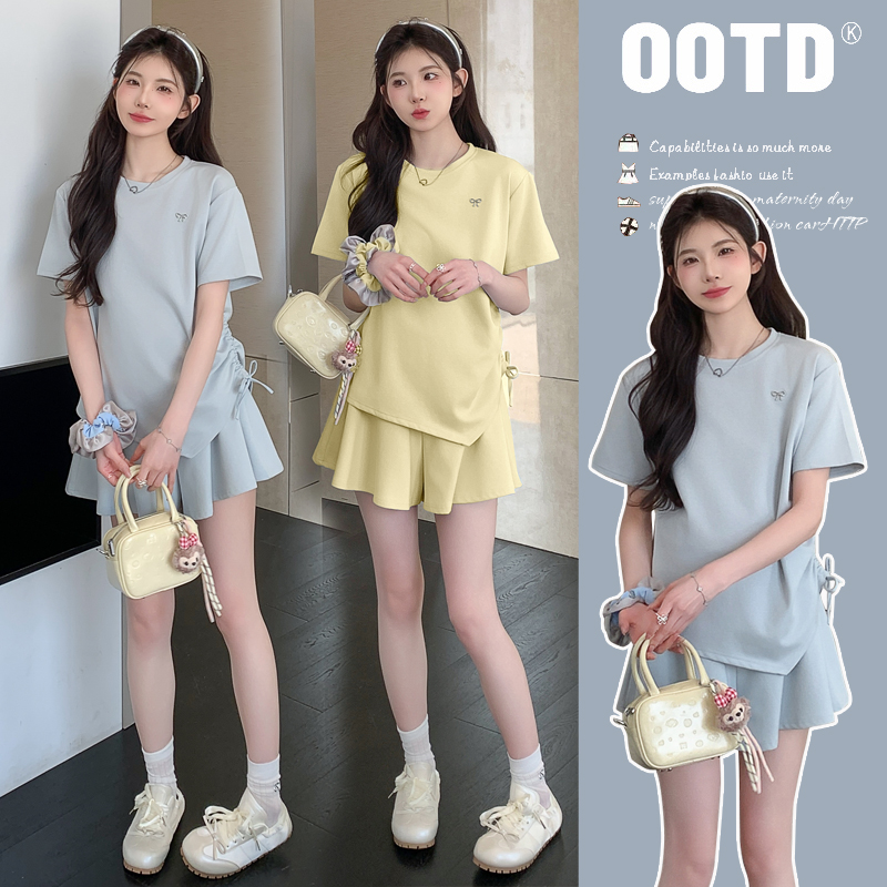 孕妇装夏装套装2025新款抽绳孕妇上衣孕妇半身裙裤小个子孕妇套装