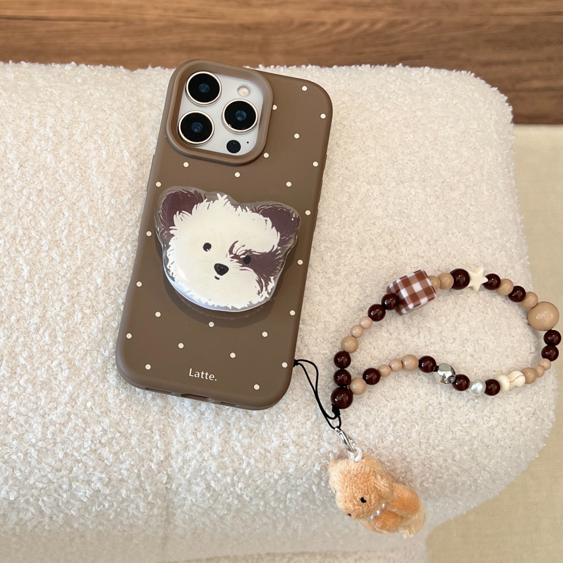 可爱小狗支架适用iphone17苹果15手机壳秋冬个性棕色软壳16promax