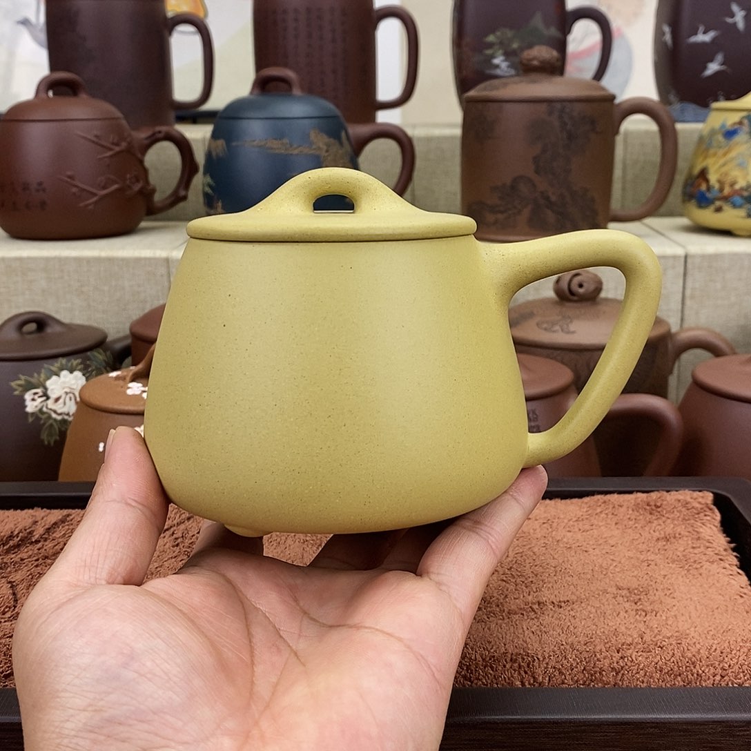 紫砂茶杯光素本绿石瓢