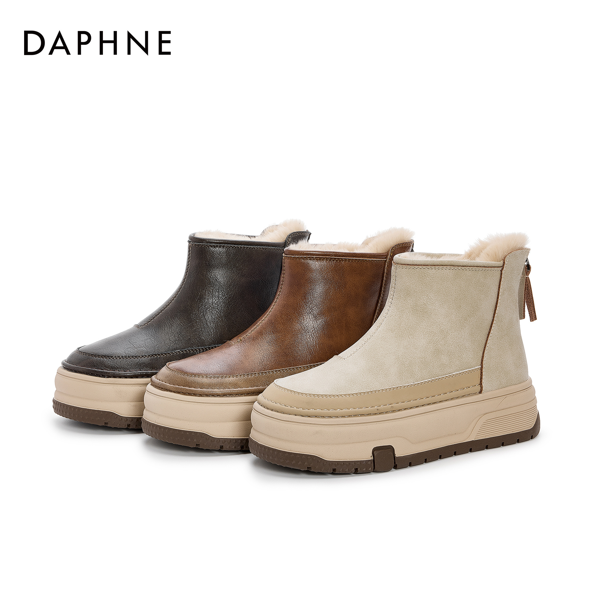 达芙妮2024冬季新款时尚休闲百搭厚底加绒加厚保暖潮流雪地靴靴子