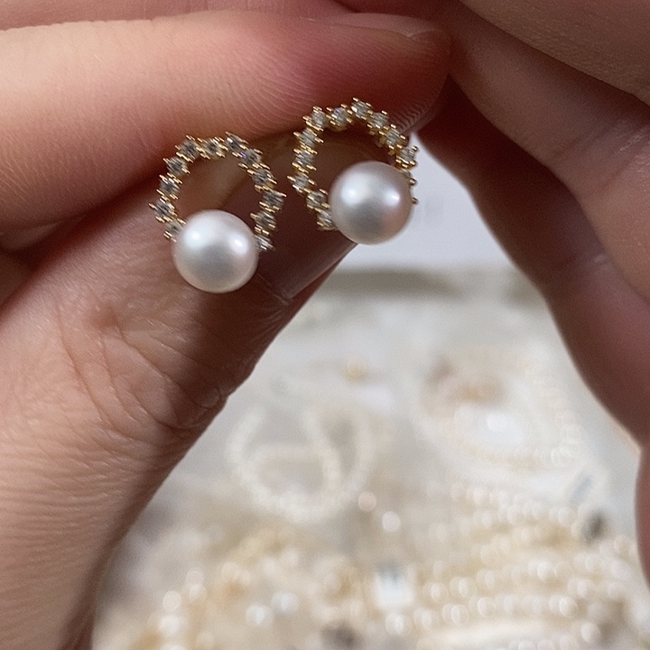 淡水珍珠耳饰银S925镶嵌