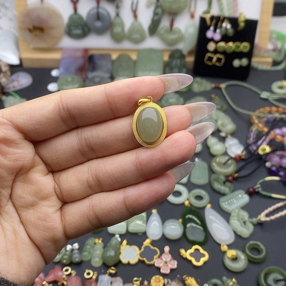 和田玉吊坠(不含链)银S925镶嵌