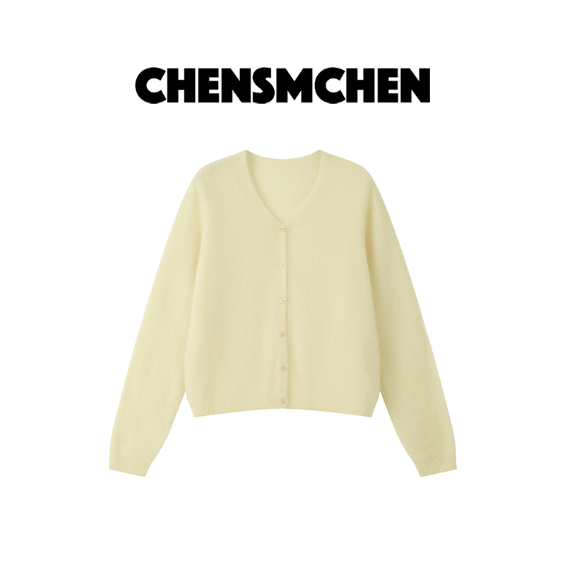 CHENSMCHEN绵羊毛温柔舒适V领长袖针织衫女简约时尚开衫CSZ8004QQ