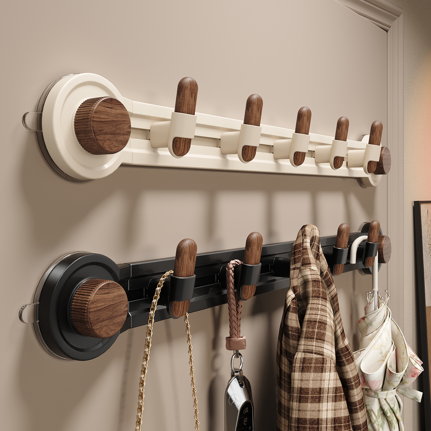 烹帮手吸盘门后挂钩胡桃木入户门挂衣架免打孔浴室强力承重壁挂钩