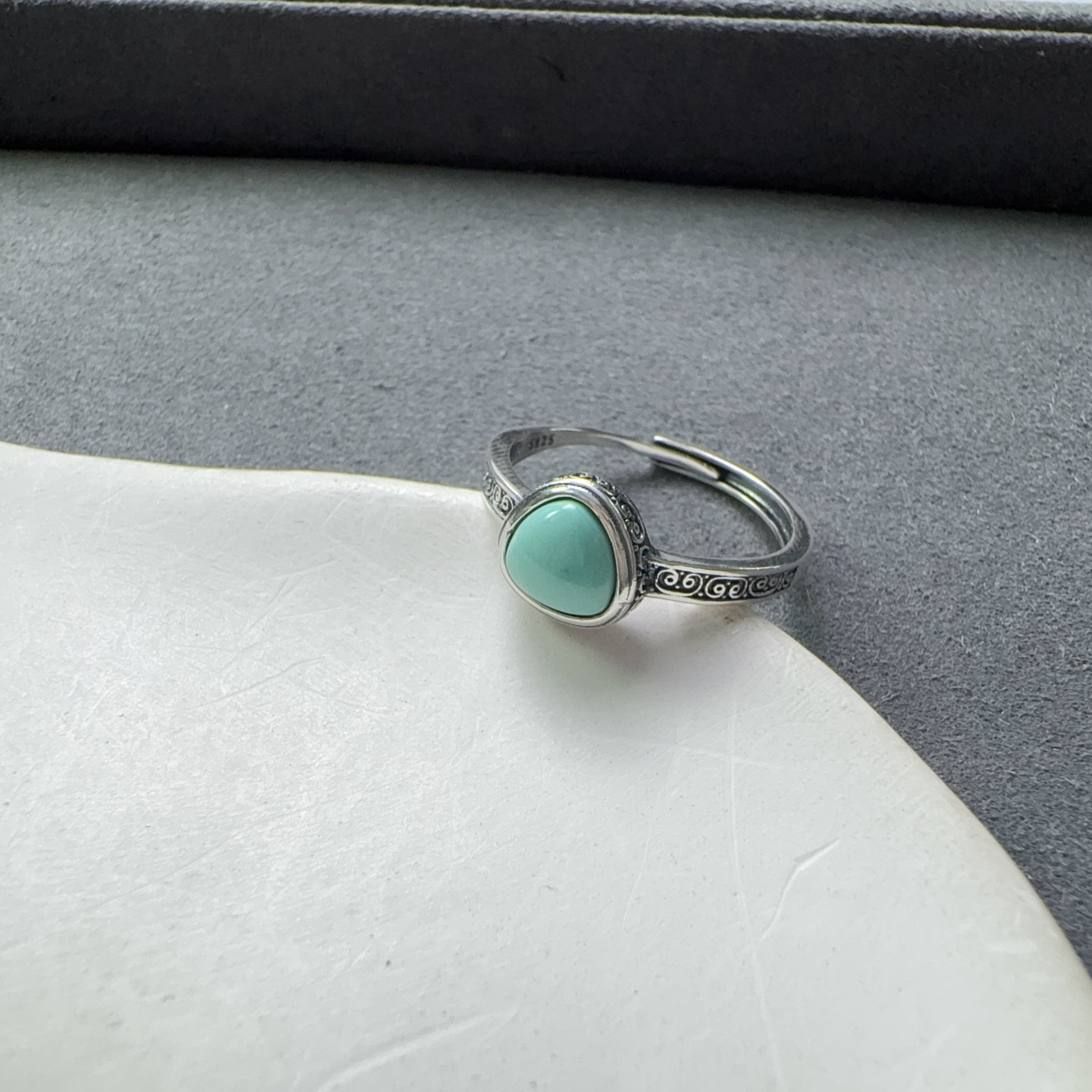 绿松石三角戒指S925复古银