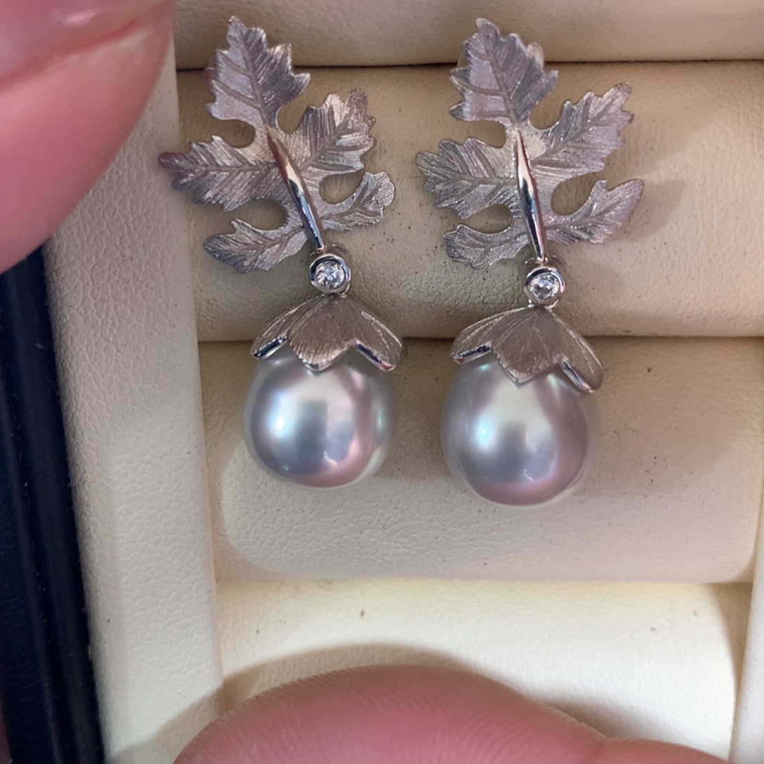 海水珍珠耳饰银S925镶嵌