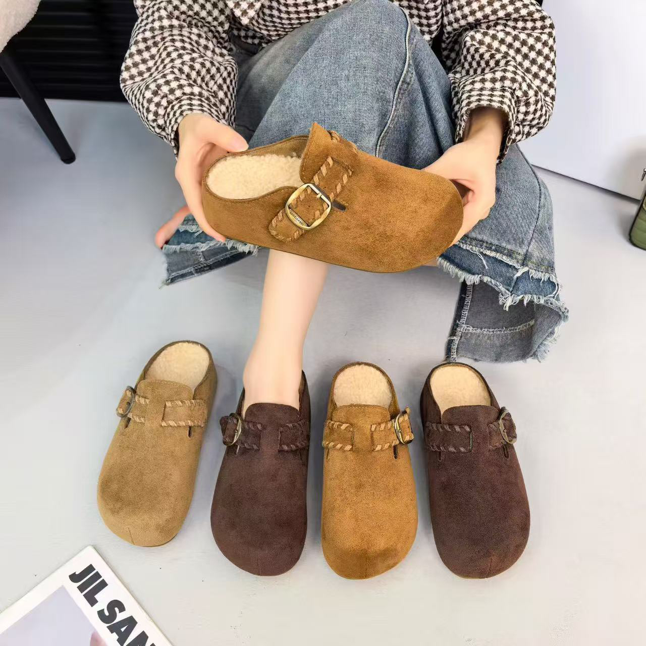 复古磨砂厚底勃肯鞋2025新款舒适百搭懒人鞋豆豆鞋 5806