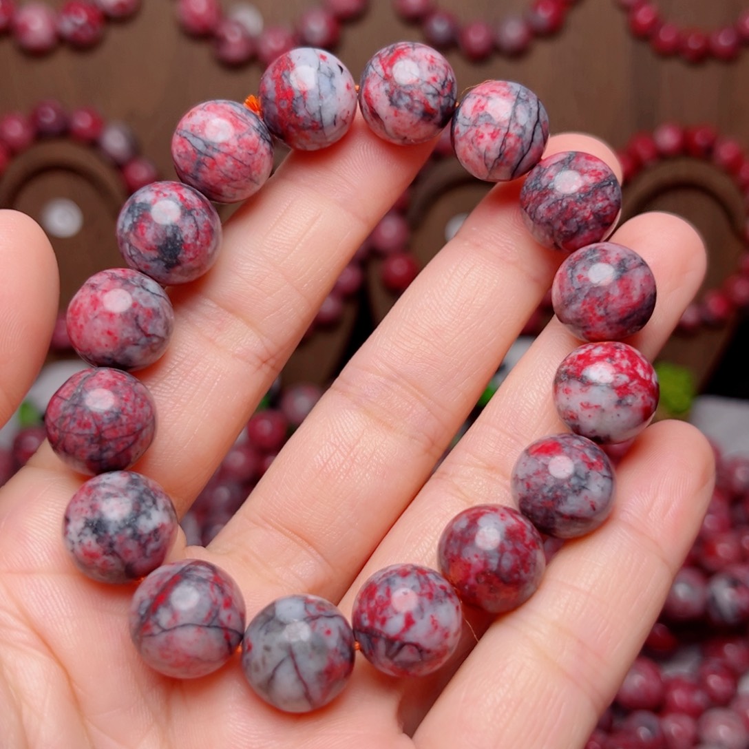 天然辰砂原石手串卡12+