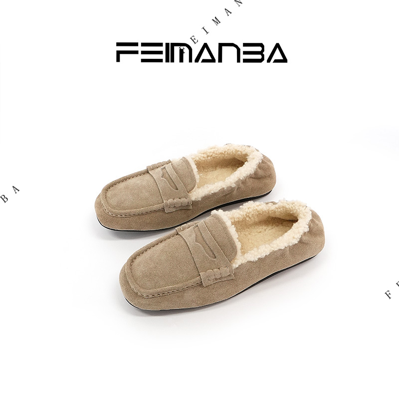 FEIMANBA 秋冬一脚蹬羊羔毛豆豆鞋