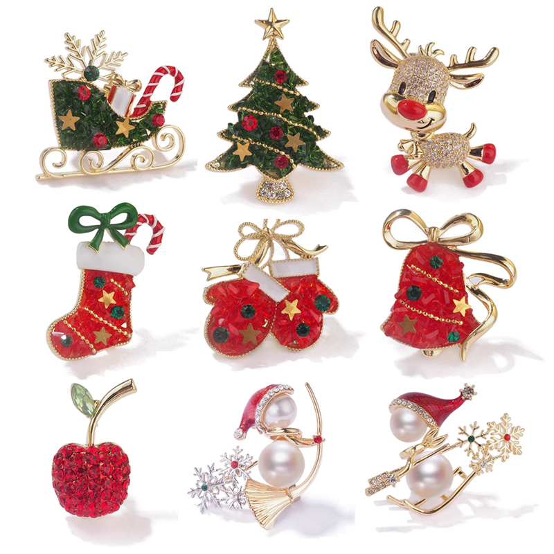 铜合金胸针 圣诞节礼物大合集女手套长筒袜别针雪人麋鹿胸花胸针
