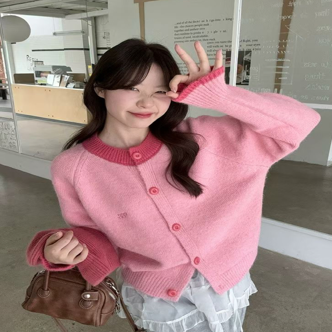 2号101-199 韩系百搭秋冬新款翻领外穿软糯宽松开衫圆领毛衣