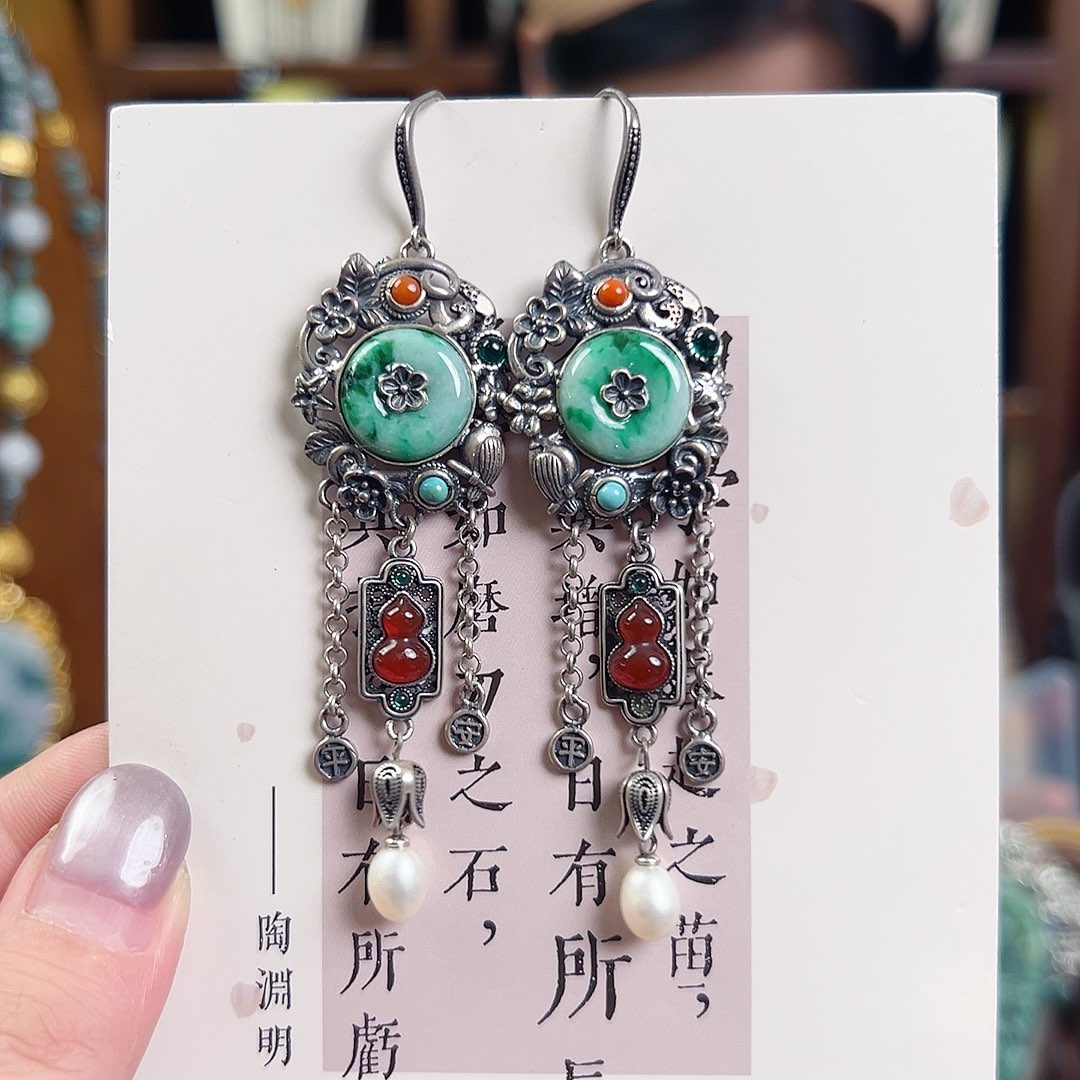翡翠银S925镶嵌耳坠耳环