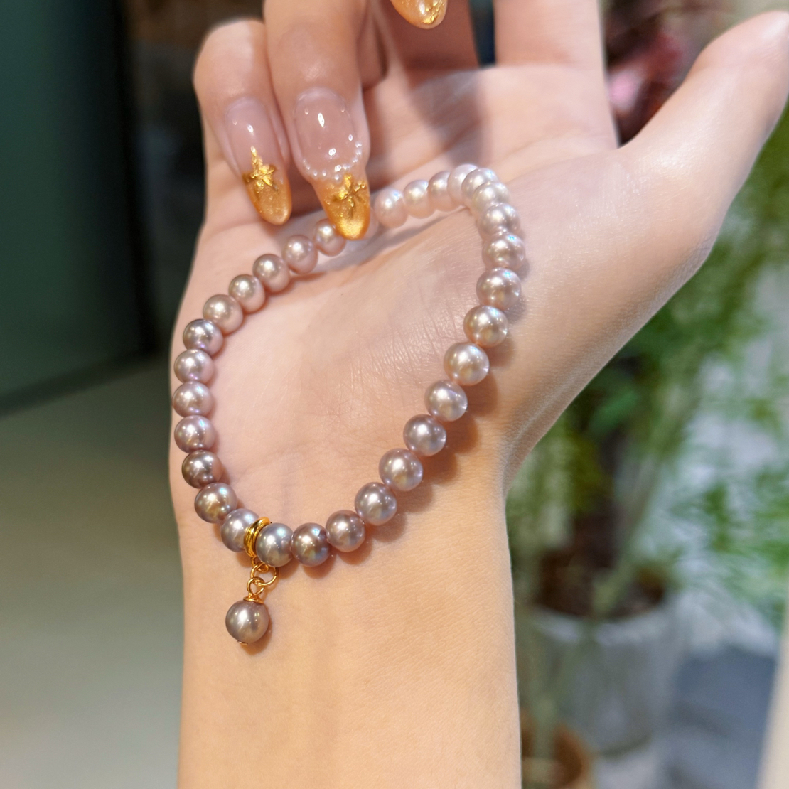 【鸢尾紫】5/6mm稀有色渐变紫淡水无核珍珠手串紫色可拆卸滴流